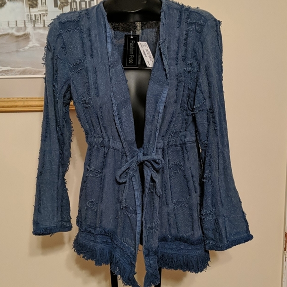 Fashion Fuse Jackets & Blazers - NWT, 100%  Cotton tie front jacket, blue, knubby